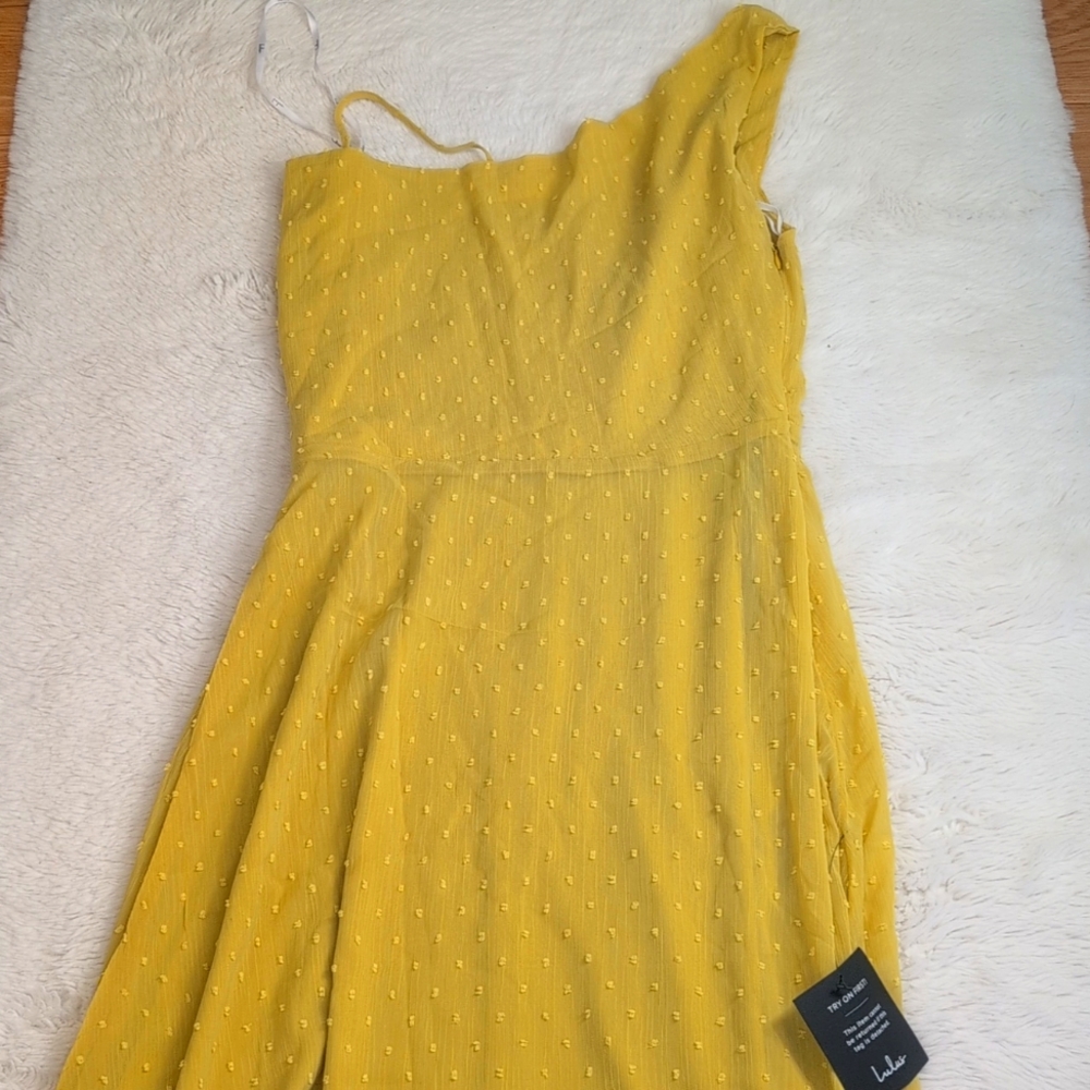 NWT Asymmetrical One Shoulder Chartreuse Lulu's Knee Length Dress Size S